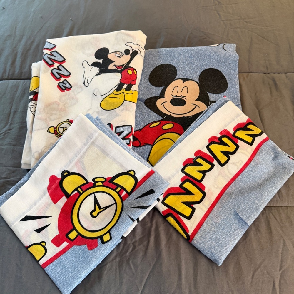 Disney Sleeping Mickey Bed Sheet Set Full Size Vintage  ZZZZ Alarm Clock Bedding